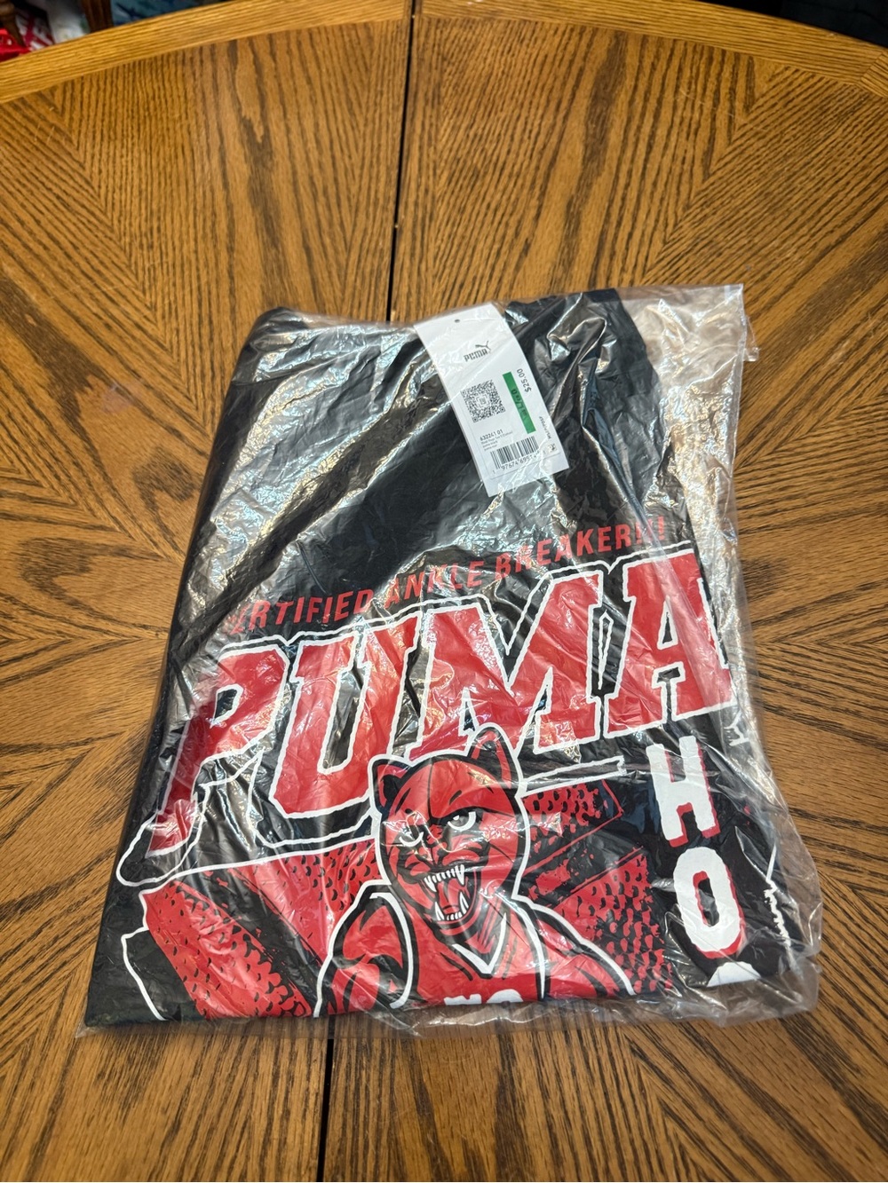 PUMA Basketball Black Graphic Tee with Red Panther Print